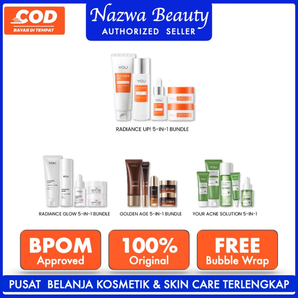 YOU 5in1 Paket Skincare Set 5pcs | Radiance Glow Serum Facial Foam Cream | Radiance Up Serum Toner E