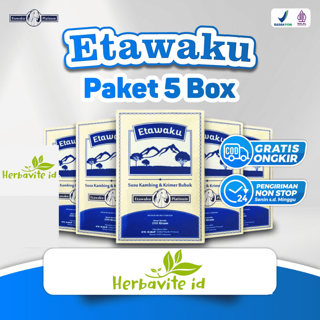 

Etawaku Platinum Paket 5 Susu Kambing Sembuhkan Masalah Pernafasan Isi 200gr