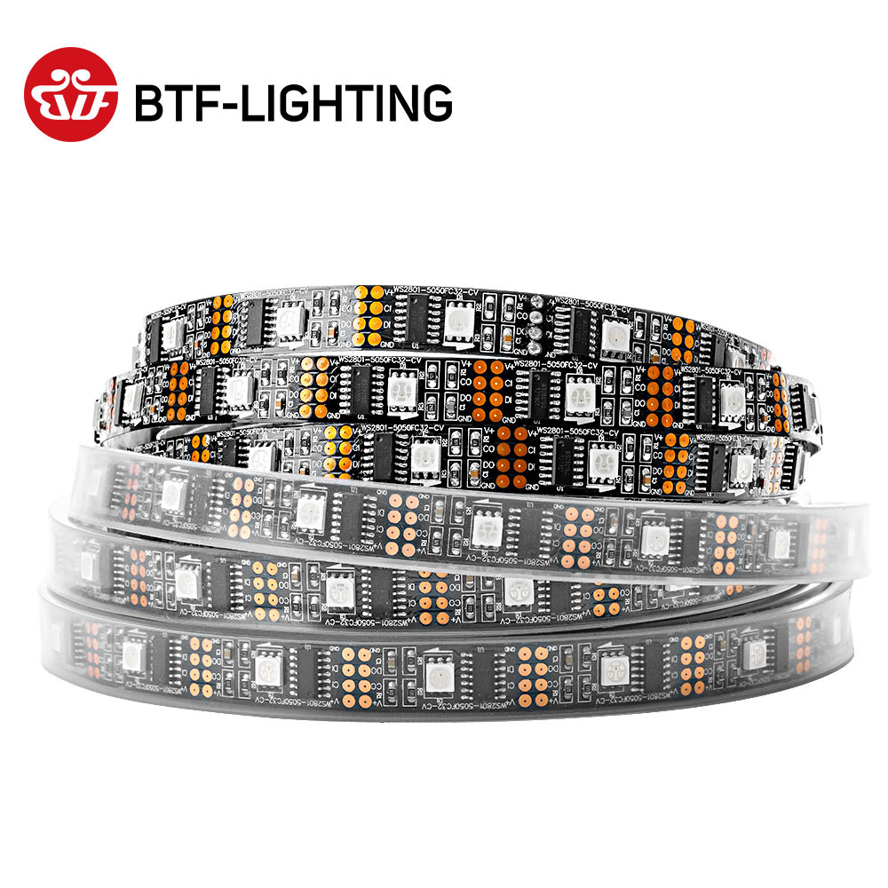 WS2801 RGB Led Strip Light 5V 1m 2m 3m 4m 5m 32 LEDs 2801 Chip Led Lights Individually Addressable 1