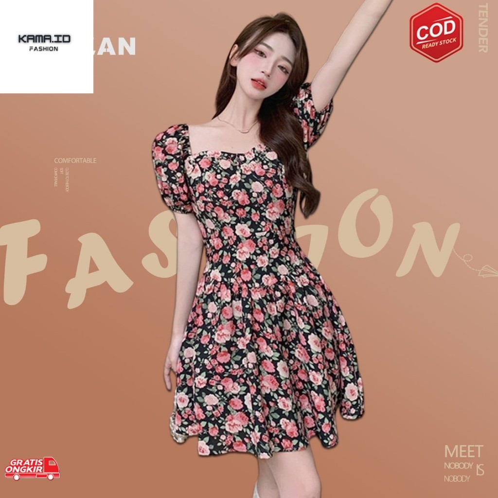 Baju Korea Newlan QZ107 Multicolour A Line Mini Dress - Dress Casual /Kasual Dress Daisy Dress Bunga