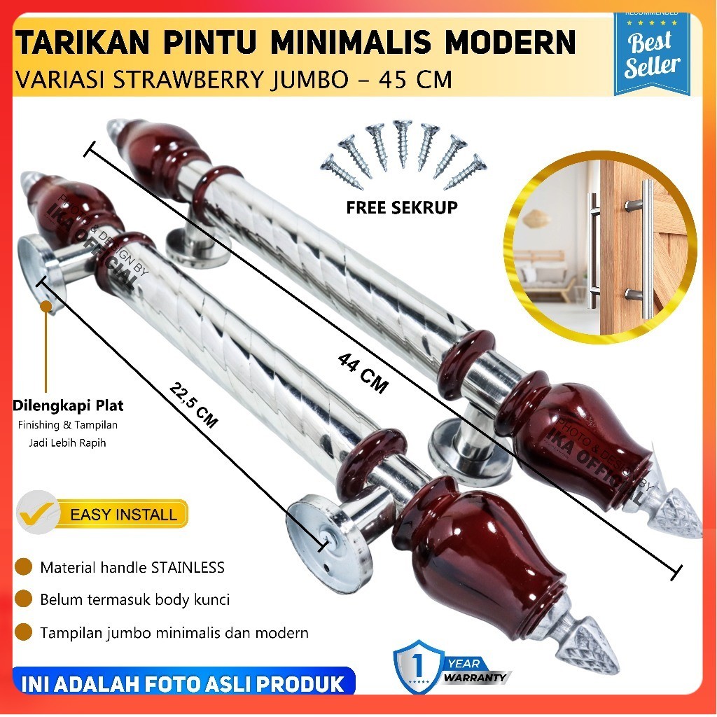 TARIKAN PULL HANDLE UTAMA 45CM ELEGAN MEWAH MAROON & NATURAL KAYU FINISHING MULUS CAKEP ANTI KARAT /
