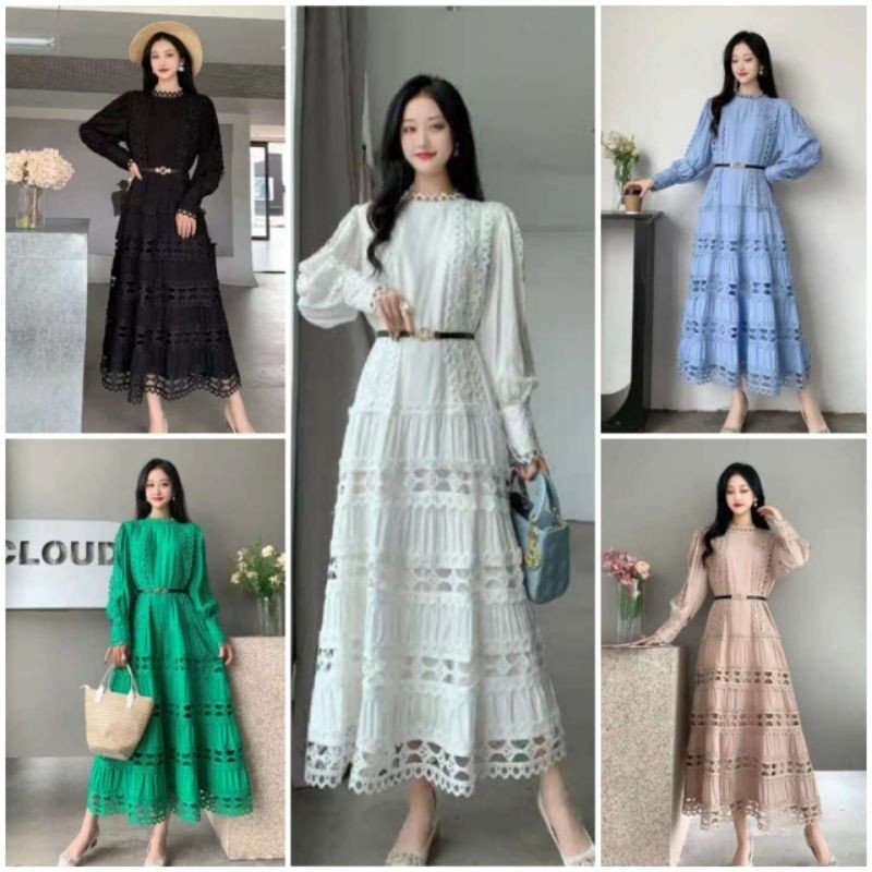 Ready Gamis Elana, lafreya dress, gamis putih, white maxi, dress katun bordir, gamis eyelet, gamis i