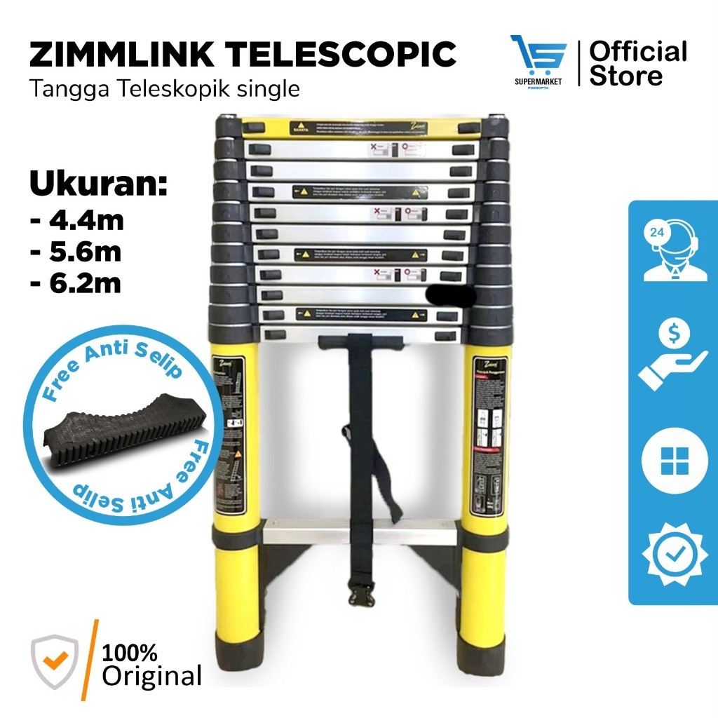 Tangga Lipat Aluminium Teleskopik 5.6M Single Telescopic Ladder 5.6 Meter