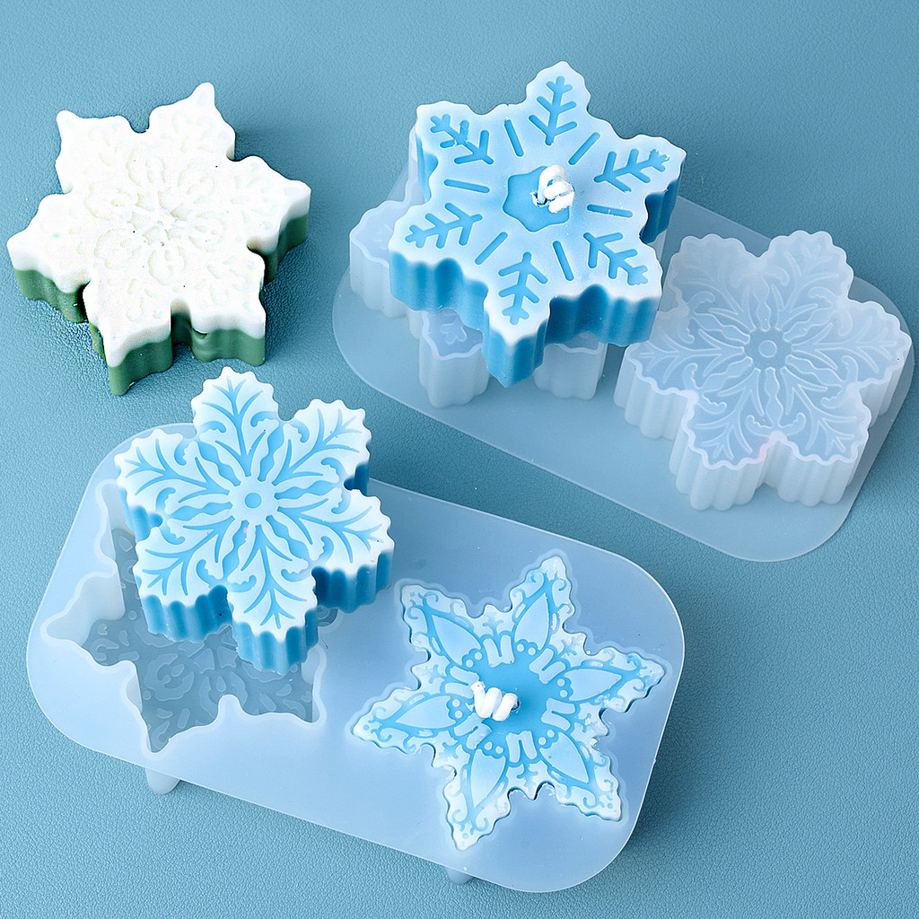 

DIY Christmas Snowflake Candle Silicone Mold 2 Hole Aromatic Handmade Soap Plaster Resin Mold Xmas Pastry Baking Mold Home Decor