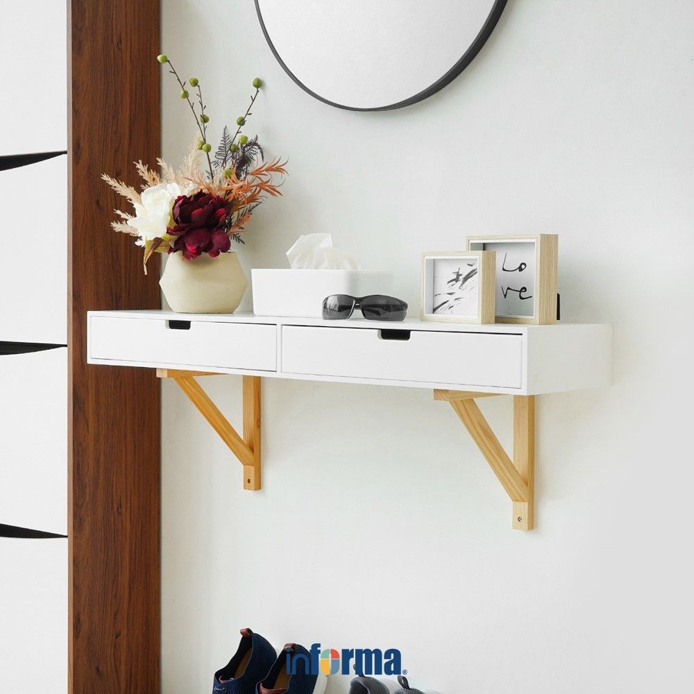 Informa Chicago Rak Dinding Dengan Laci Penyimpanan - Putih Decorative Wall Shelf Rak Tembok Serbagu