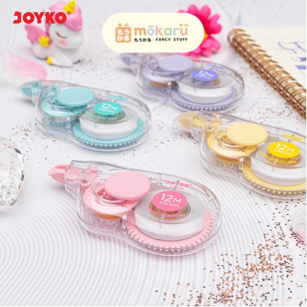 

Joyko Correction Tape CT-581 Pita Koreksi Soft Grip Warna Pastel PET Tape 12m x 5mm Murah