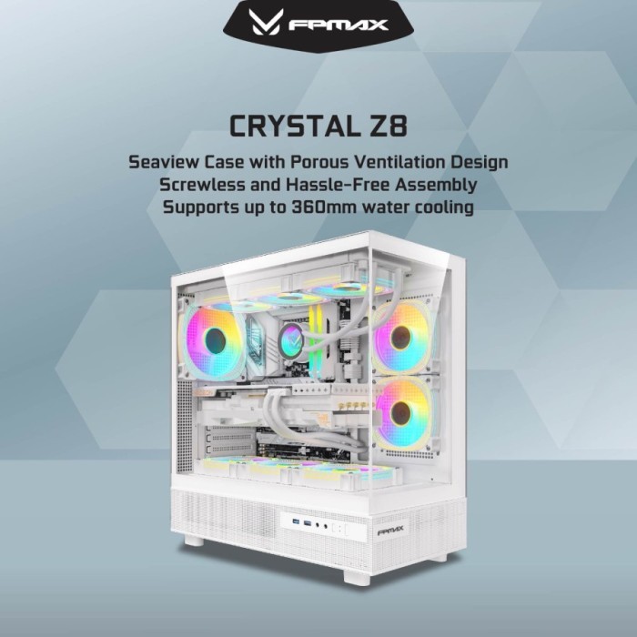FPMAX Crystal Z8 White - ATX, Micro ATX, ITX PC Case