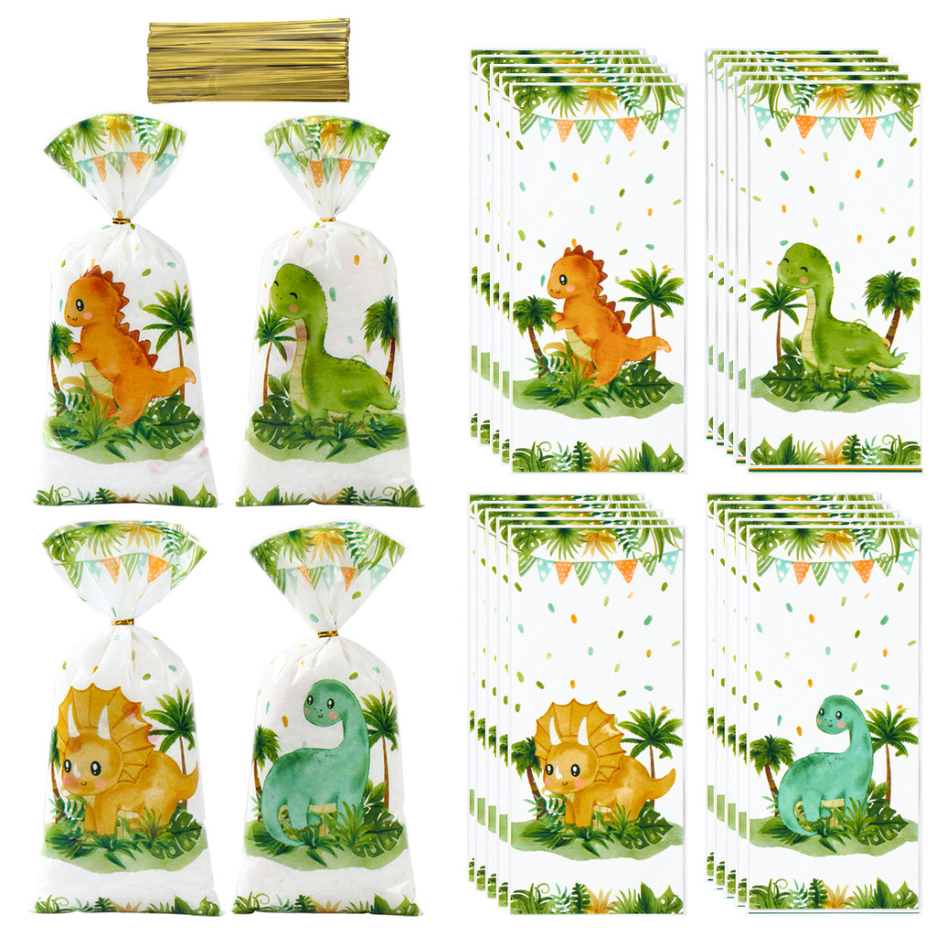 

25/50/100pcs Cartoon Dinosaur PVC Gift Bags Candy Cookie Packaging Bag Jungle Dinosaur Mermaid Butterfly Birthday Party Decor