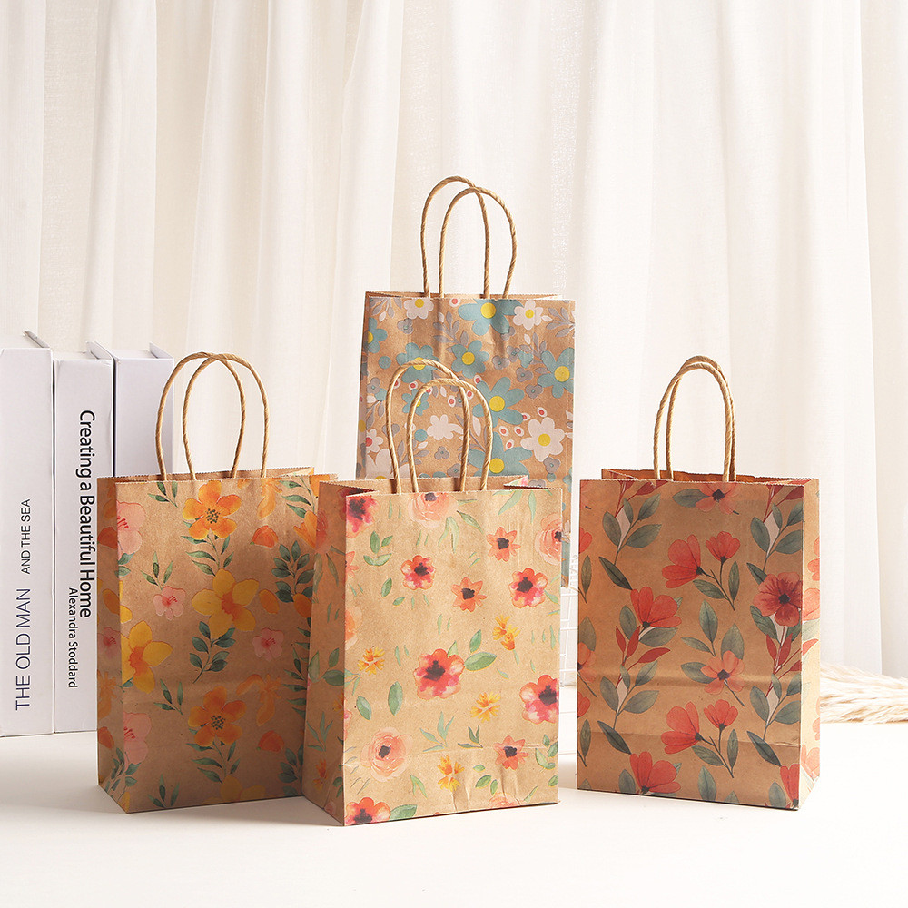 

4Pcs Sweet Flower Kraft Paper Gift Packing Tote Bag Cookie Candy Favor Box for Birthday Baby Shower Wedding Party Decoration