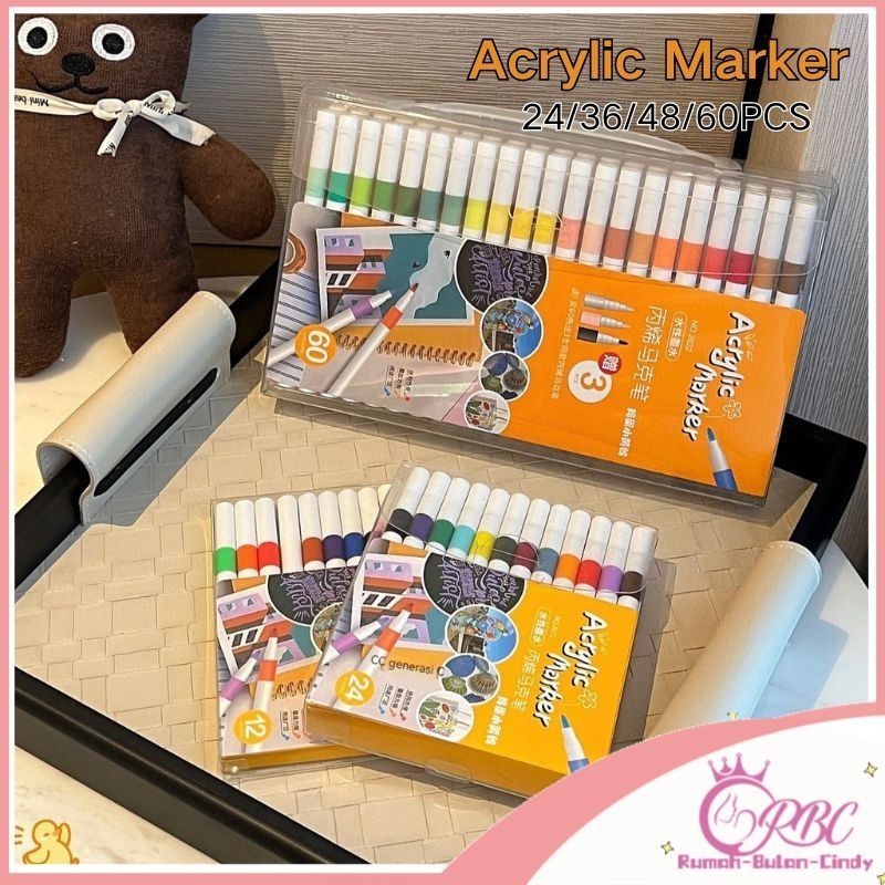 

【Penjual Lokal】24/36/48/60PCS Acrylic Marker DIY Pena Warna Lukisan Spidol Keramik Pena Berbasis Air Spidol Akrilik