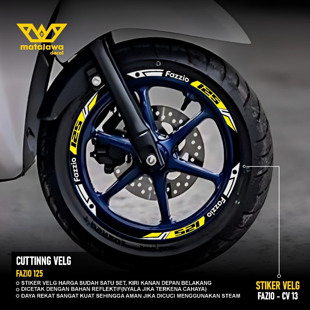 CUTTING STIKER VELG YAMAHA FAZZIO STICKER LIS PELK MOTOR RING 12 FAZIO SET DEPAN BELAKANG 13