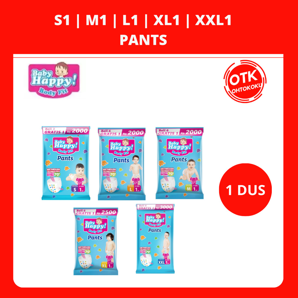 BABY HAPPY PANTS POPOK BAYI S1/M1/ L1/ XL1 / XXL1 - PER DUS