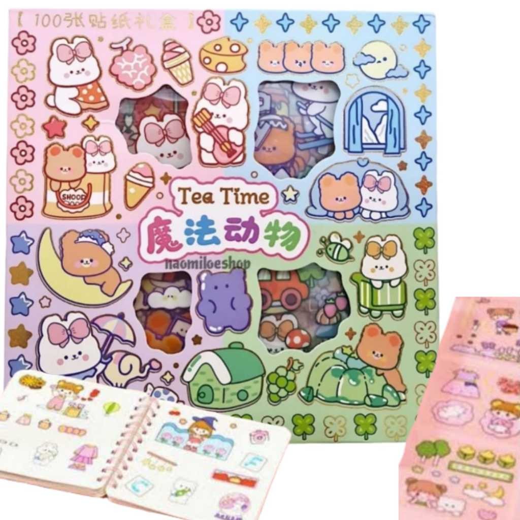 

Tea time Stiker 2D 100 Lembar Sticker momo Tea Time Kartun Korea Lucu Anti Air Dekorasi