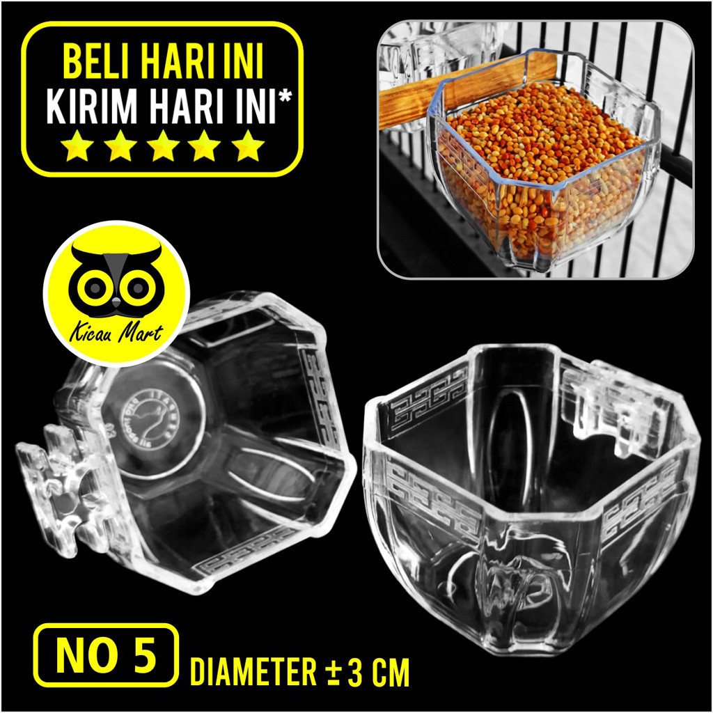 KICAU MART Cepuk Wadah Pakan Burung Cepuk Mika Segi 8 Delapan Mini Emboss Nomor 5 Cepuk Tempat Makan