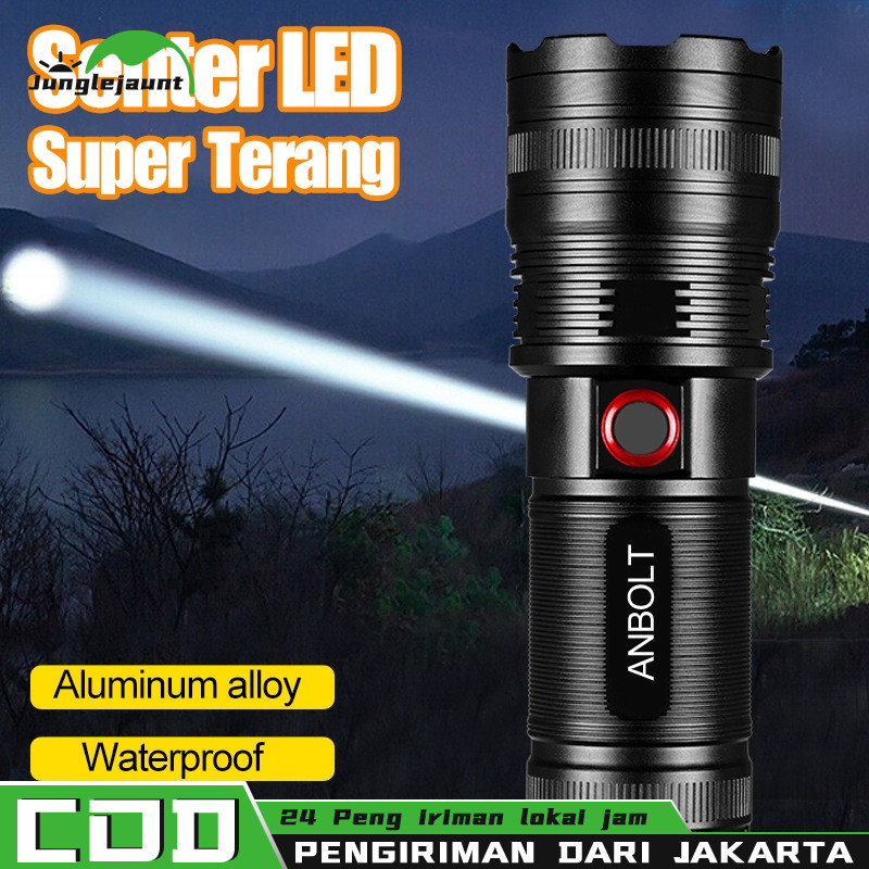 Senter LED Super Terang Tahan Lama 100000 Lumens Senter Tahan Air 5 Light Mode Senter Zoom Type C Re