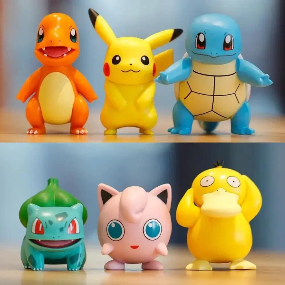 

6pcs Pikachu Pokemon Anime Figures Toys Model Charmander Psyduck Squirtle Jigglypuff Bulbasaur Kawaii Collect Dolls Kids Gift