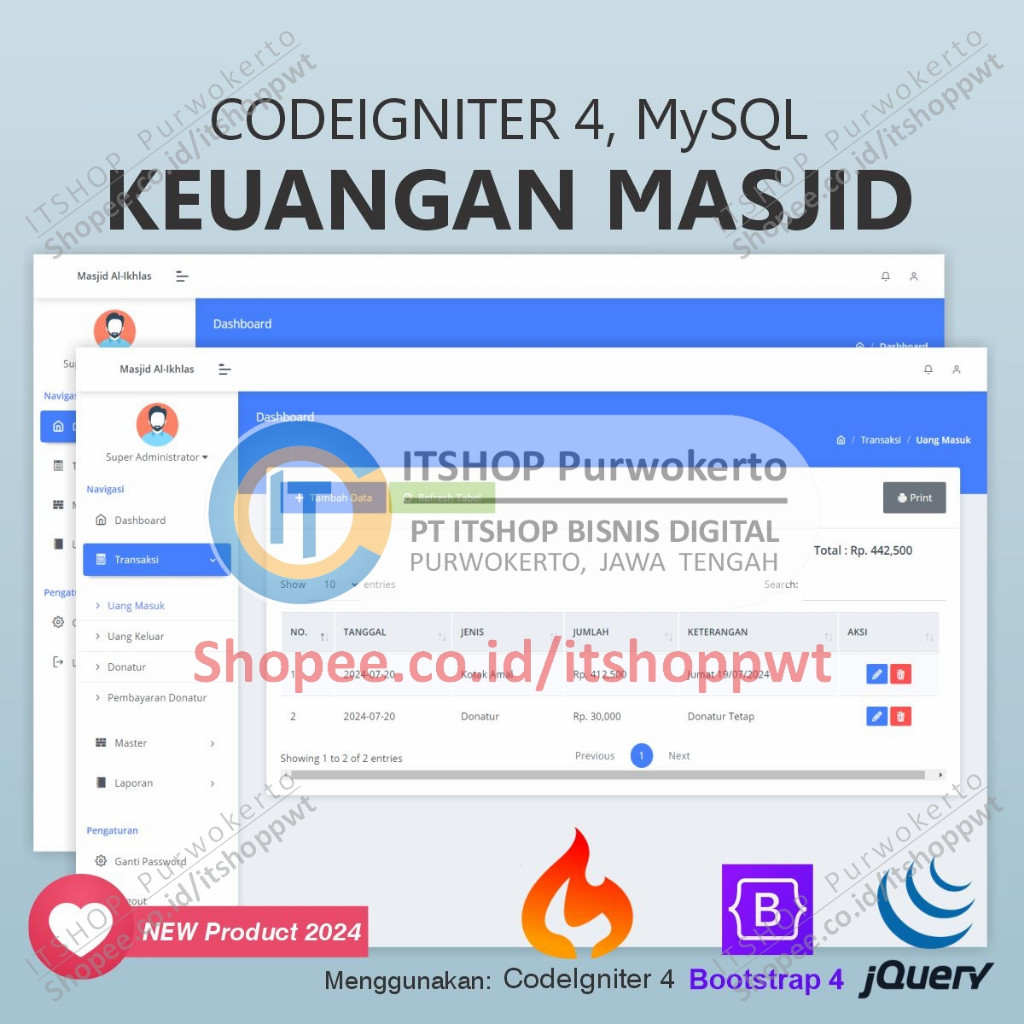 Source Code Aplikasi Web Keuangan Masjid menggunakan Codeigniter 4, MySQL