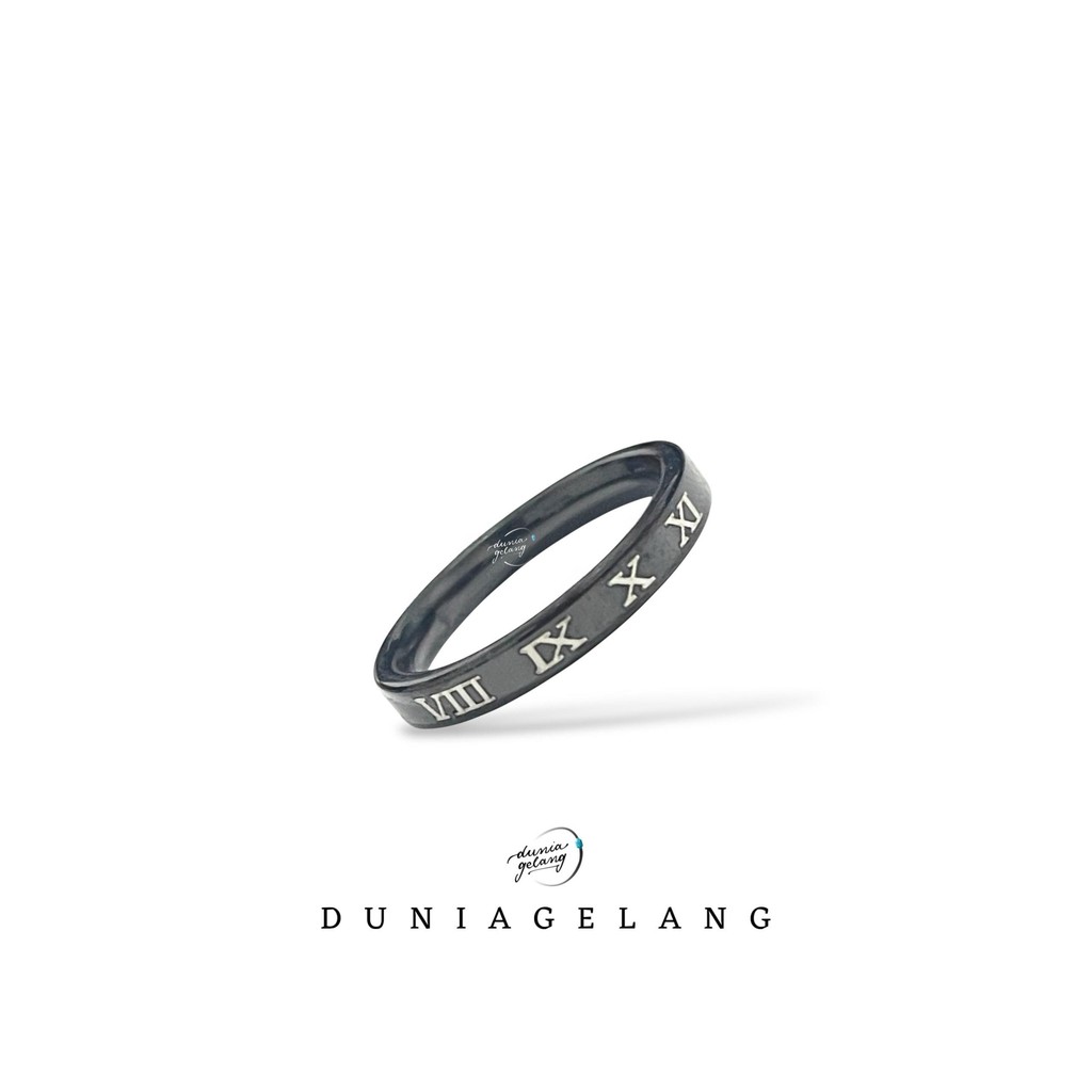 Cincin Titanium Romawi Hitam Tipis Lebar 3 Milimeter 316L