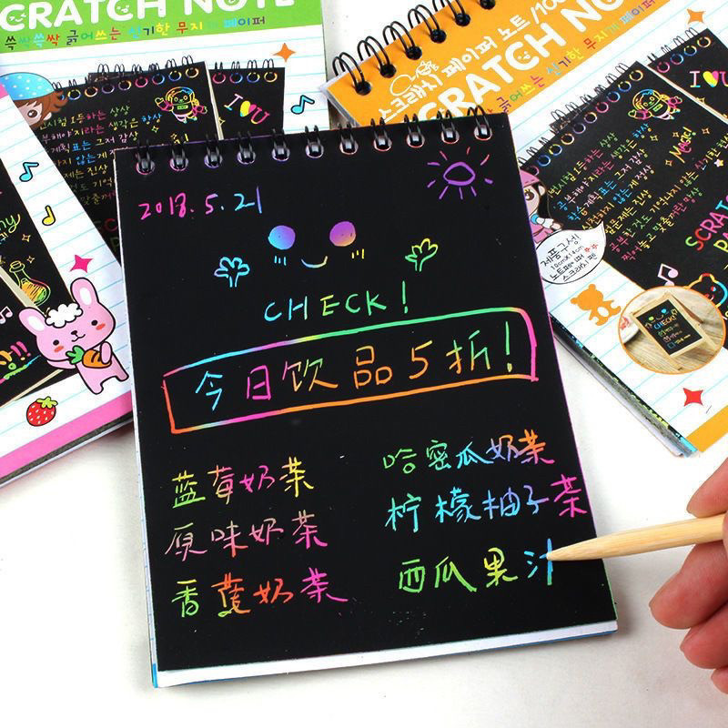 

(GTT) Mainan Edukasi Anak Scratch Note Mini Buku Gambar Tulis Gores Ajaib Grafiti Paper Rainbow Colourfull Anak Dewasa