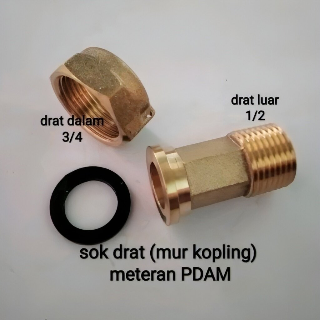 Kuningan Nepel Ring Meteran Air PDAM, Over Sok Drat Dalam 3/4 x 1/2 Drat Luar
