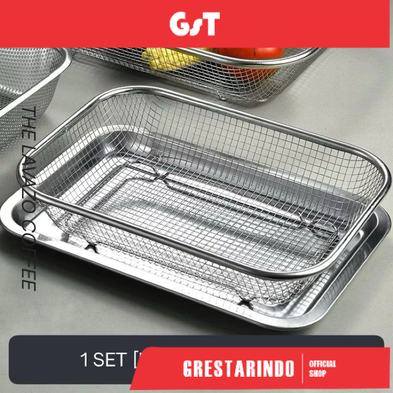 Nampan Saringan Stainless 1Set  / Tirisan Minyak / Food Drying Tray / Keranjang Tinggi Stainless Bua