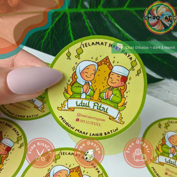 

chromatic 5-8 Cetak Sticker Label Bulat Idul Fitri Stiker Lebaran Toples Label Kue Kering Cookies