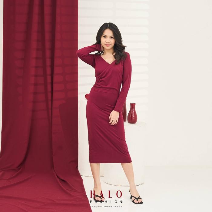 NEW -[HaloFashion] Gabriella Sexy Dress Midi Dress Elegant Dress Casual Korean Fashion - Hitam, S