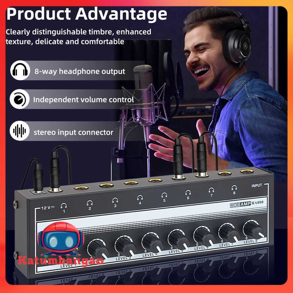 Micro Audio Amplifier Headphone Splitter 8 Channel Volume Control - HA800
