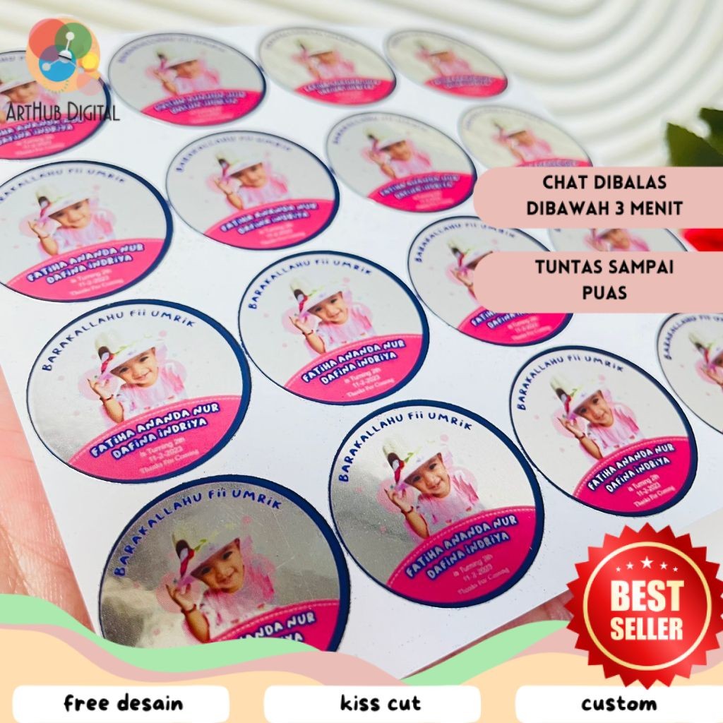 

AHD 2-4 Sticker Gold/Silver Ulang Tahun Label Undangan Happy Birthday Uk.Kecil Free Design