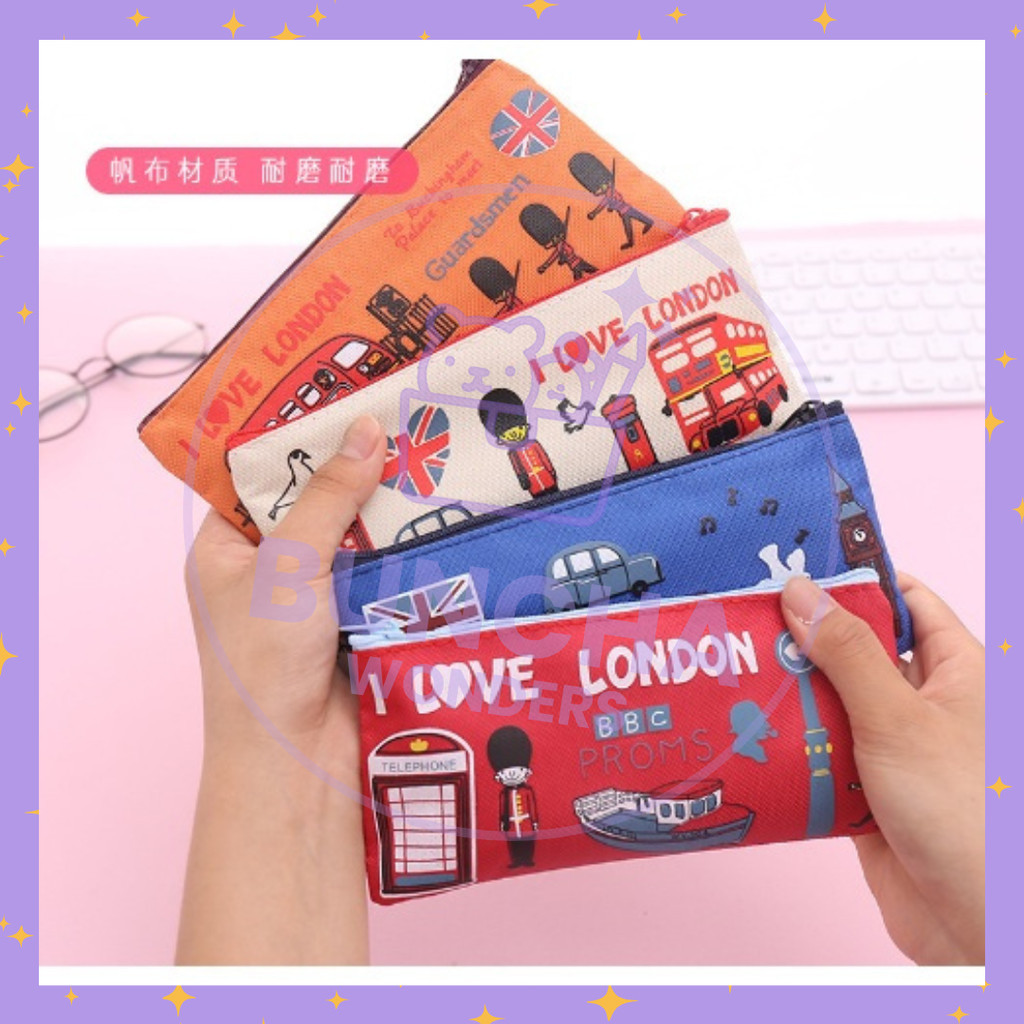 

BW PROMO - Tempat Pensil Pulpen Kain Kanvas Karakter London Landmark Lucu Kotak Serbaguna Motif