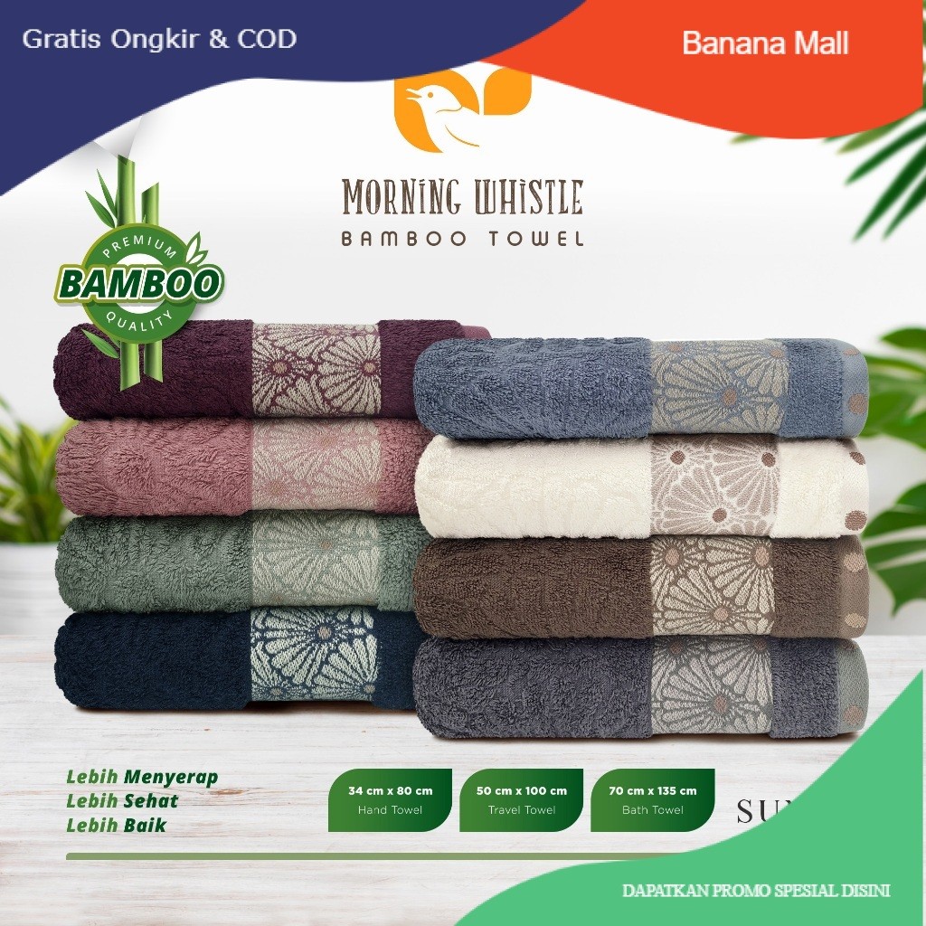 【BM54】ISTIMEWA Handuk Morning Whistle Bamboo Towel - Sunny / Handuk Mandi Dewasa 70x135cm / 50x100cm
