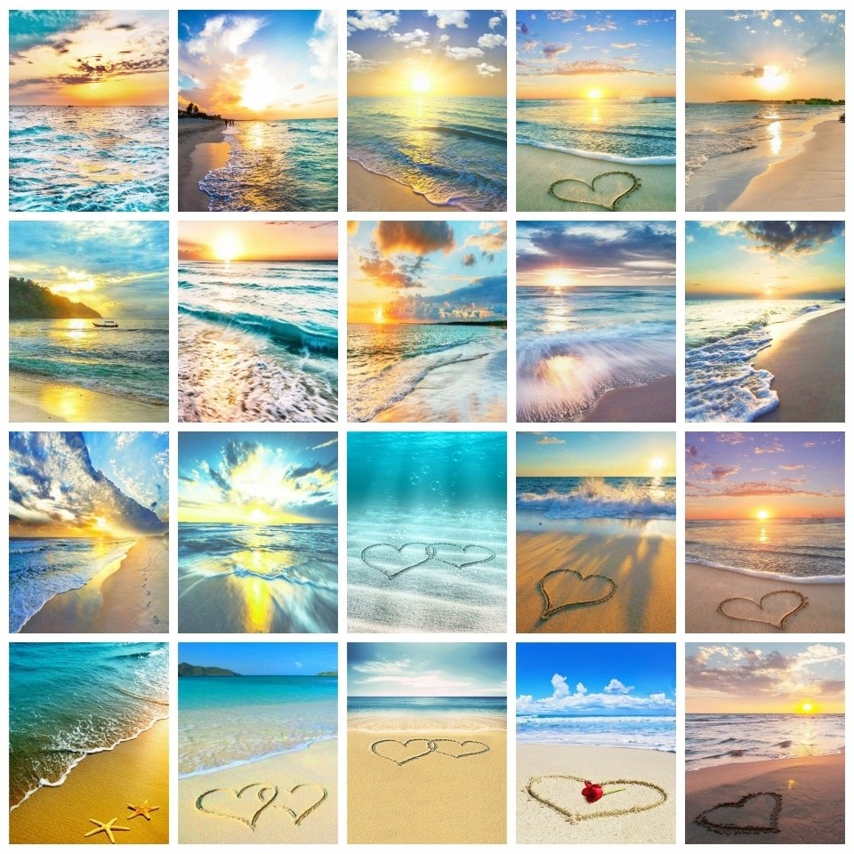 

AZQSD Painting By Number Landscape Sea Sunset Hand Paint Kits On Canvas Handpainted Beach Coloring Draw DIY Gift Home Decor