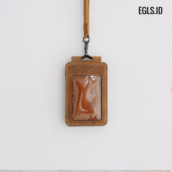 

[[New Collection]] Id card Name Tag landyard Kulit Sapi Asli Papan Nama Model Kalung - Tan