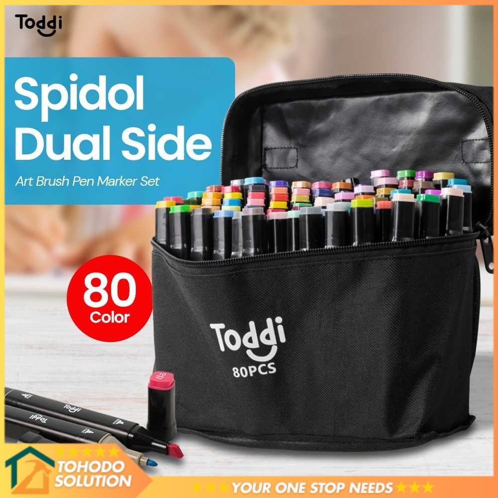 

Toddi Spidol Dual Side Fine Art Brush Pen Art Marker Set 80 Color - HL270