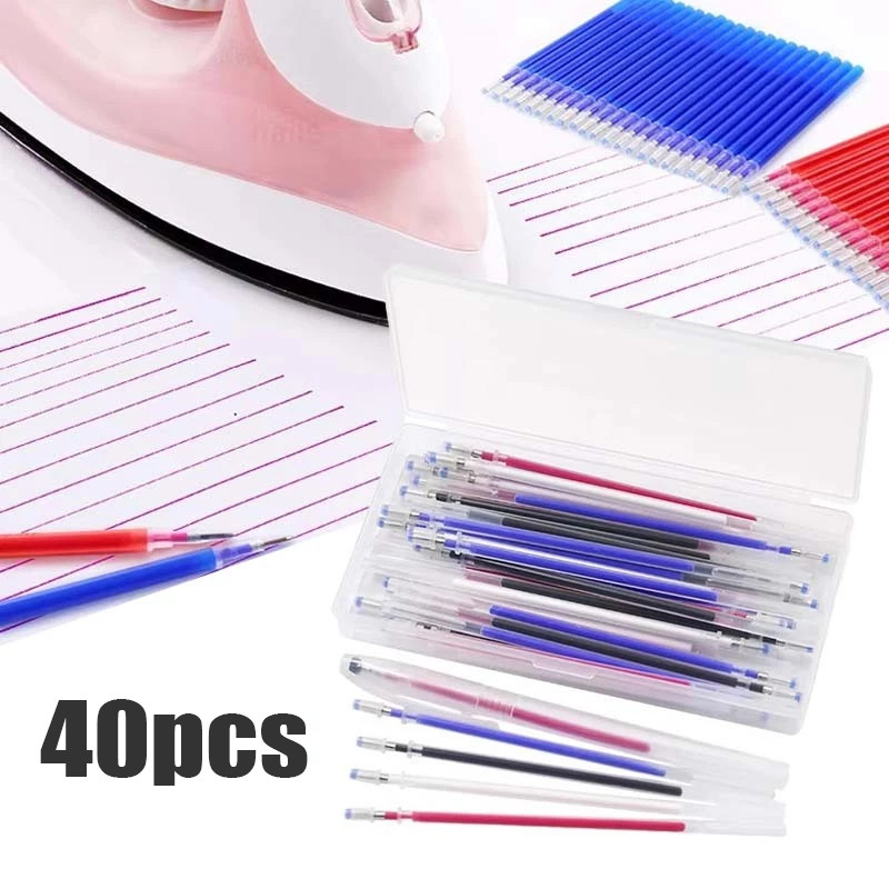 

40pcs Tinta+ 1 Case Pen Heat Erasable Pulpen Heat Erasable Pen Anti Panas Pulpen Pola Jahit Universal