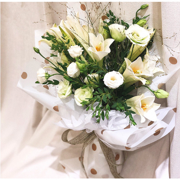 

20 LEMBAR Kertas Buket Bunga Korean Premium Cotton Polkadot Flower Wrapping Paper Waterproof KB093