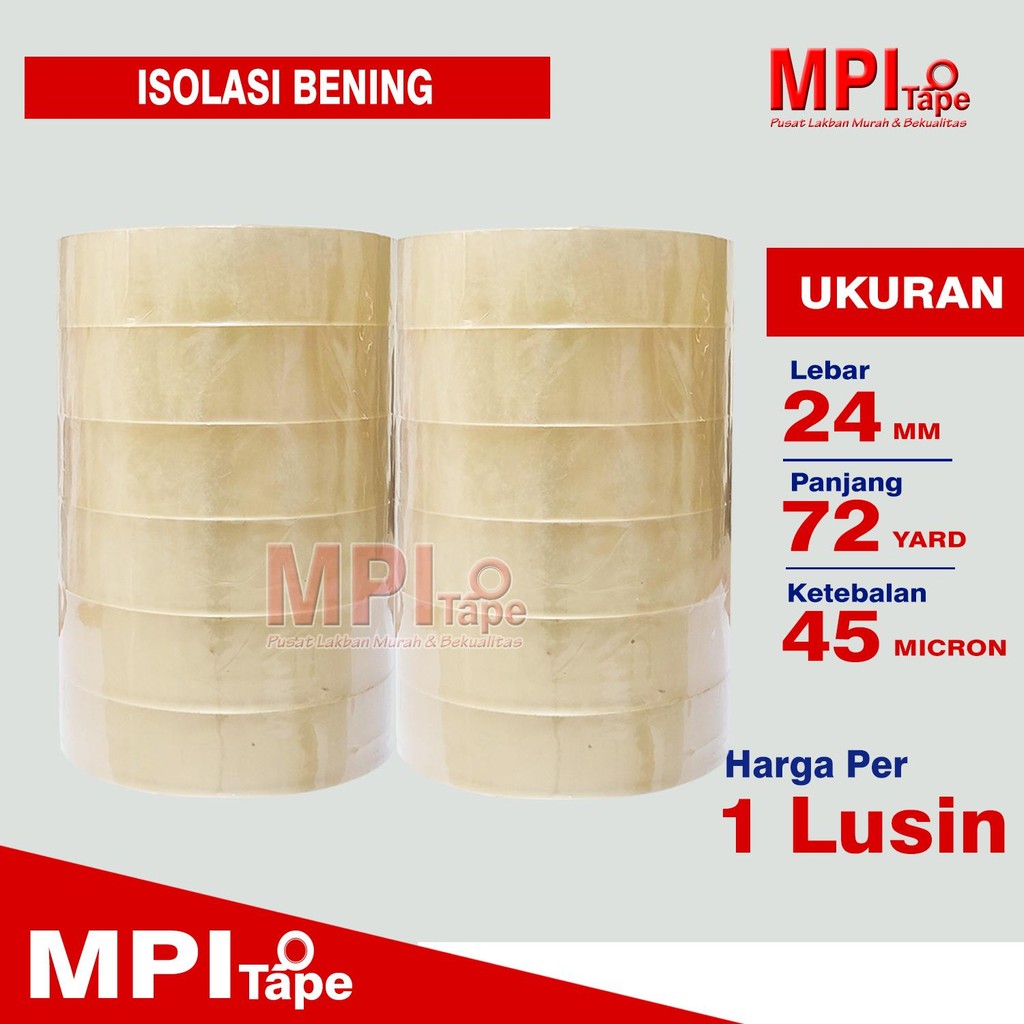 

1 Lusin / 12 Pcs - Lakban Isolasi 24 mm x 72 Meter - Selotip Mini 24 mm - MPI