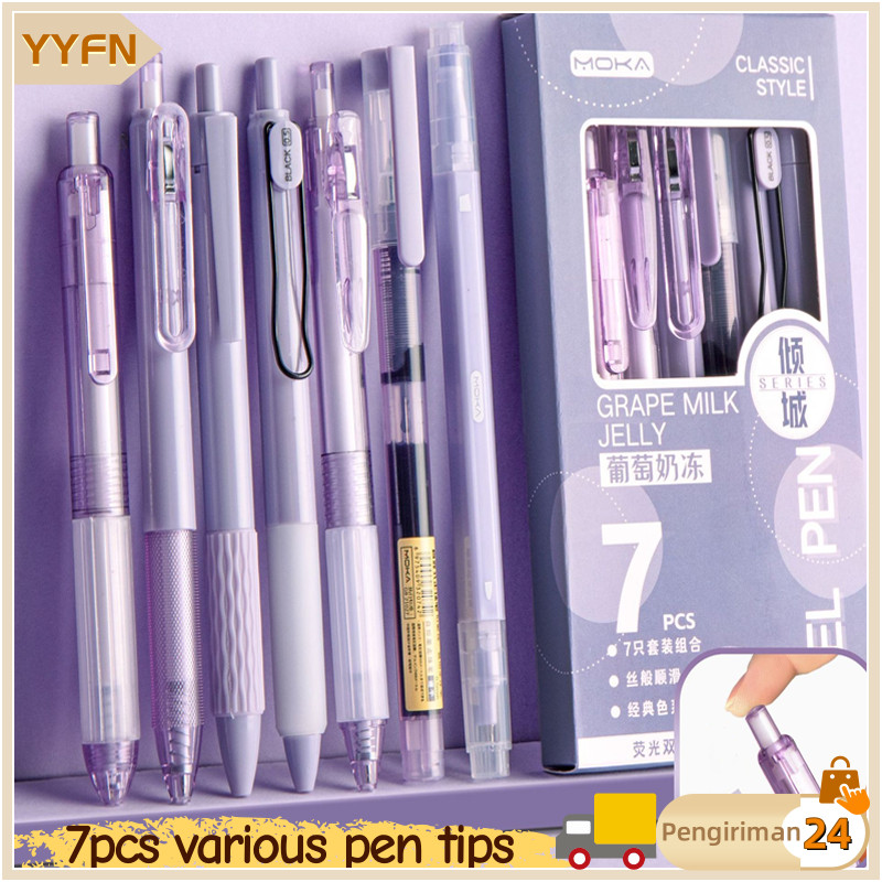 

7PCS Set 0.5mm Pena Gel Halus Cepat Kering Seri Warna Yang Sama Journaling Pen Alat Siswa Tulis