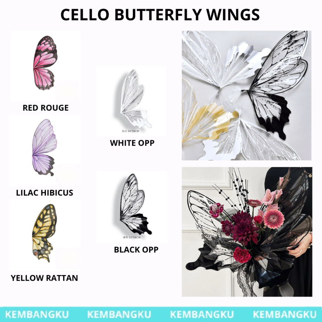

Satu Set Cellophane Butterfly Wings Kertas Buket Sayap Kupu Kupu (1 set 4 lembar 2 atas 2 bawah)