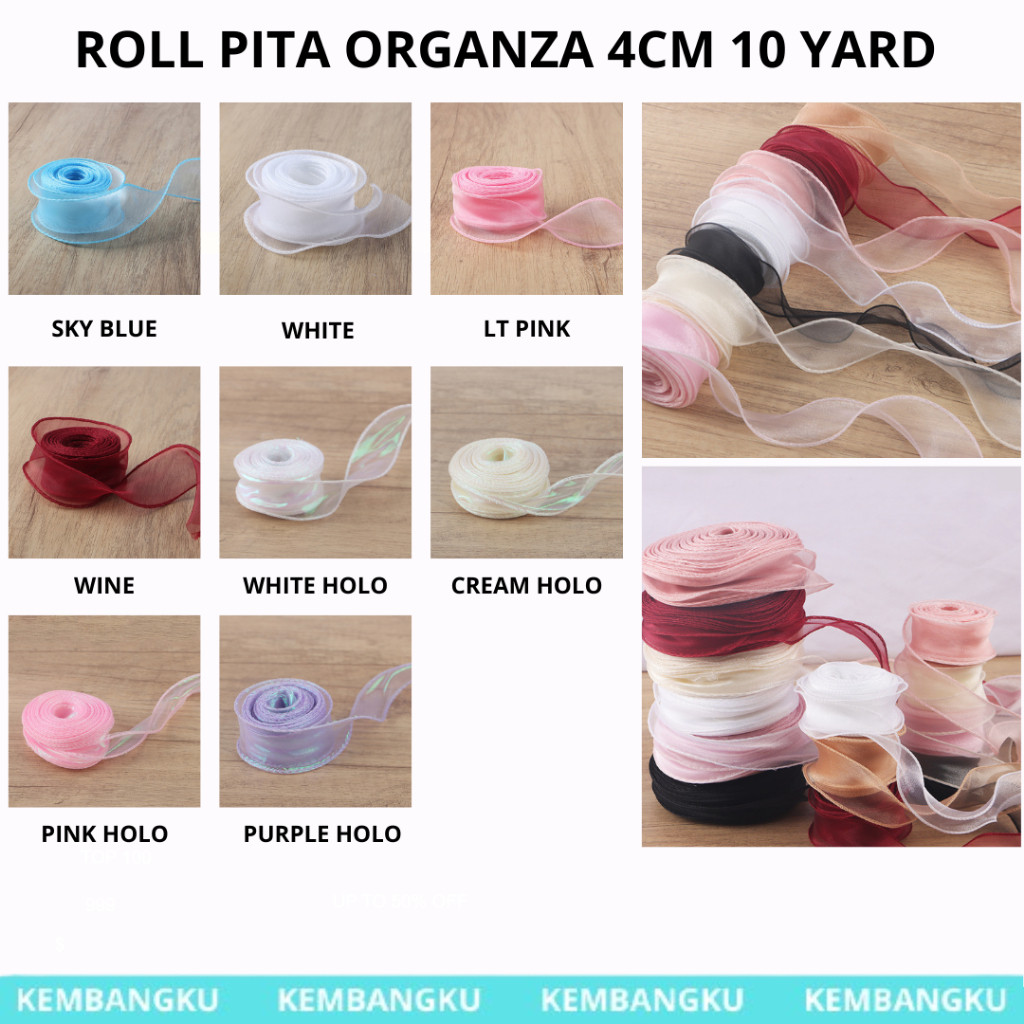 

(ROLL) Pita Organza Korean Reborn 4 cm 10 Yard Varian Biasa Dan Hologram