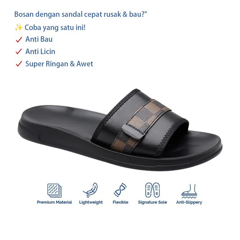 [Kulit Lembut Sapi] Sandal Pria Original 100% Branded Sandal Slop Pria Kulit Dewasa