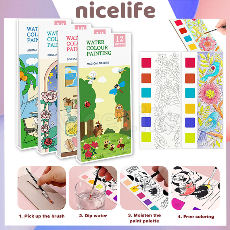 

1 Set Paket Lukis / Paket Melukis anak / Buku Mewarnai Catatan Cat Air Anak-anak / Buku Lukisan Air Warna Terang
