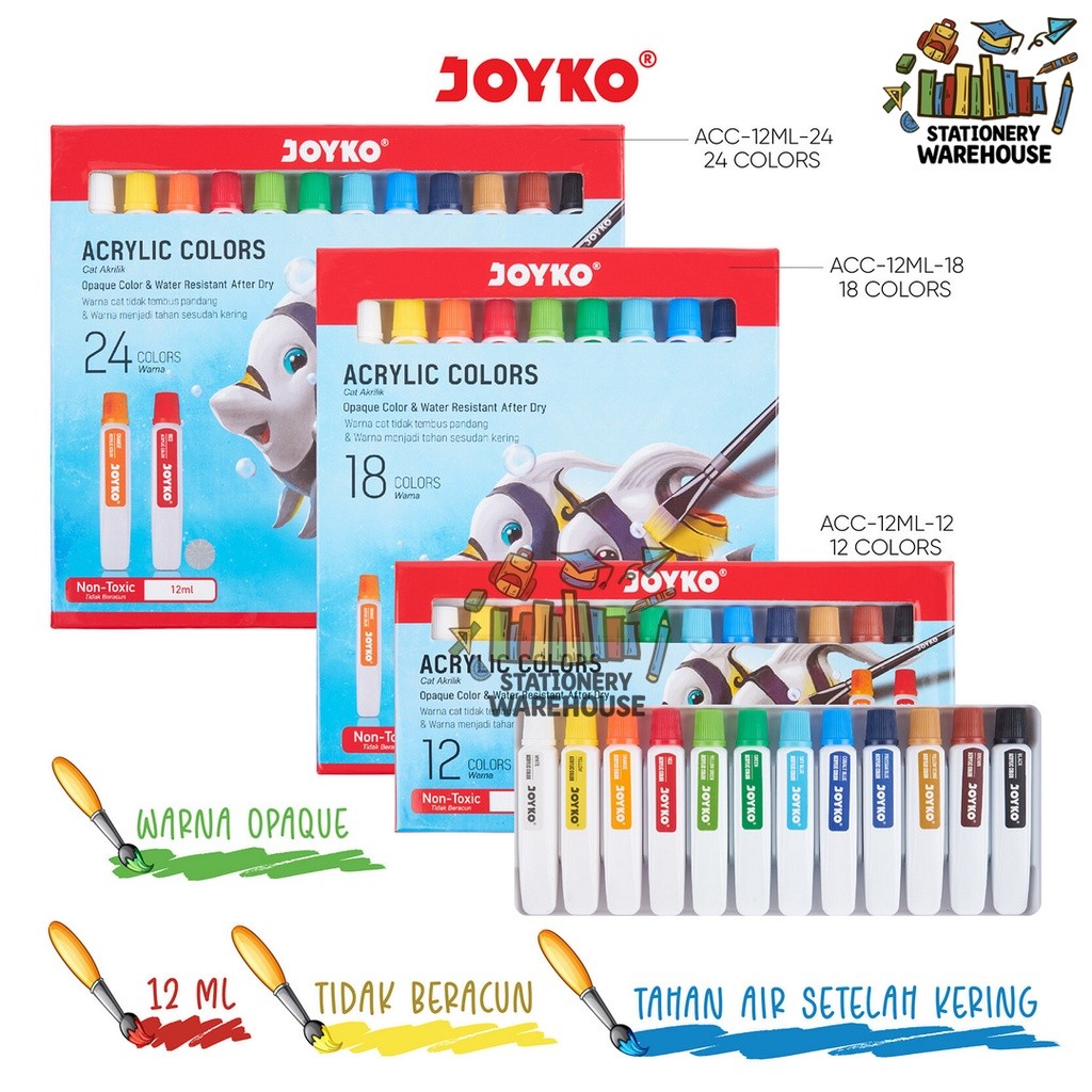 

Cat Akrilik Acrylic Color Joyko ACC-12ML 12 , 18 , 24 WARNA