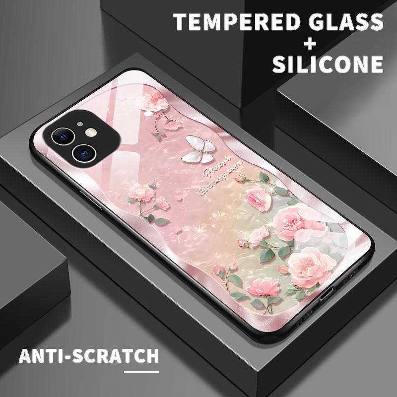 Casing For Xiaomi Mi 11 Lite Mi 11 Lite 5G 11 Lite 5G NE 12 Lite Kaca Kaca Slikon Belakang Bunga Maw