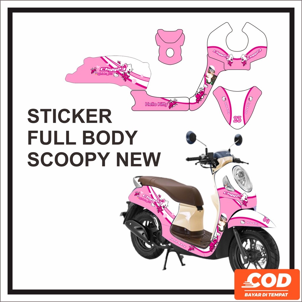 Stiker Honda Scoopy 2020 Full Body Stiker Decal Scopy 2021 Motif hello kitty Warna pink