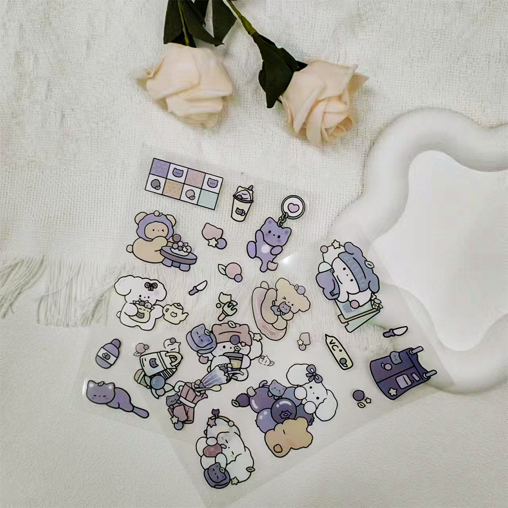 

2Sheets Cute Blueberry Kitten Stickers Cartoon Animals Transparent Decals For Luggage Books Water Cup Fridge Phone PET Stickers