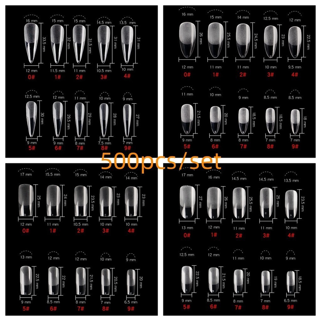 Jieliya 500pcs / Set Kuku Palsu Softgel Nail Tips Soft Gel Yips Almond Oval Coffin Square Bahan Akri