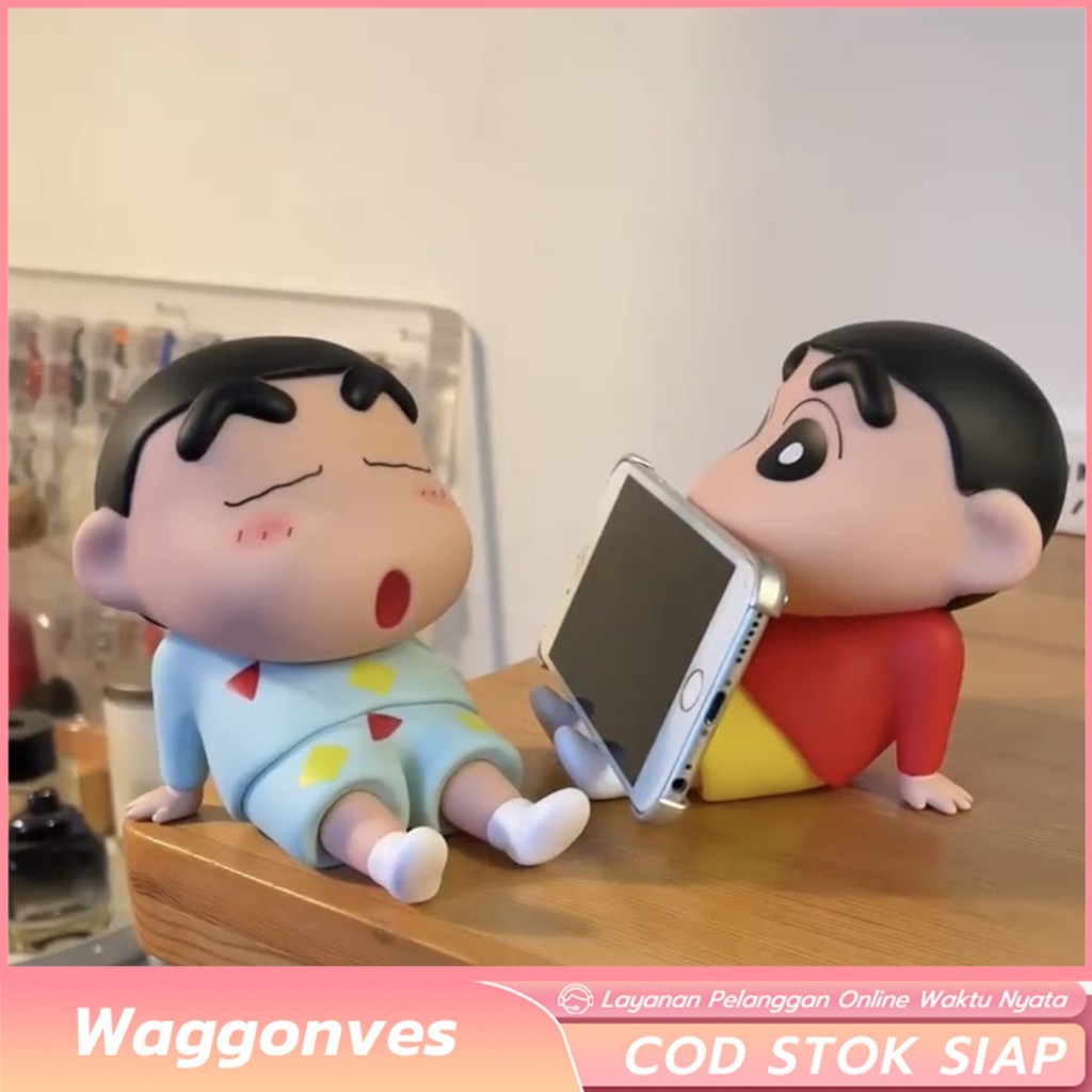 Phone Holder Krayon Shin-chan Dudukan Ponsel Figure Dekorasi Desktop Boneka Anime Tempat Telepon Ani