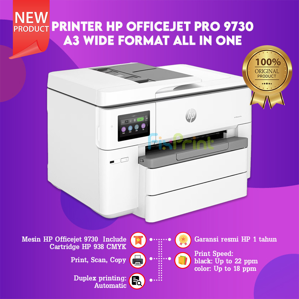 FixPrint Printer HP Officejet 9730 A3 All In One Wireless ADF Fax  Pengganti Printer 7740 Garansi Re