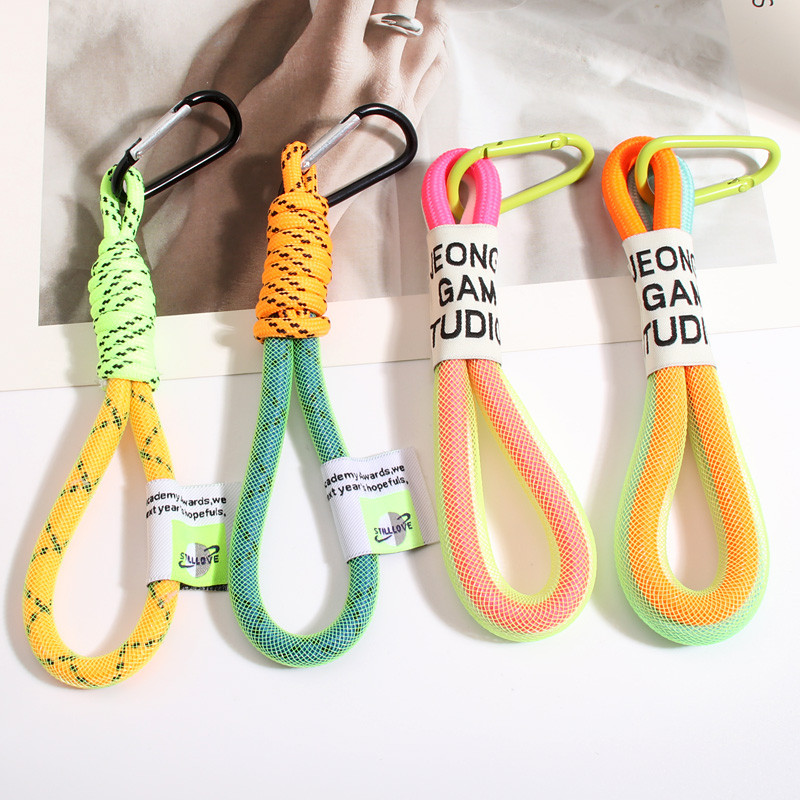 

Creative Iridescent Braid Rope Keychain Carabiner Key Ring For Backpack Pendant Accessorie Hanging Cord Jewelry